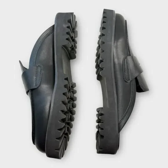 NEW Penny Loafer Mule Womens 10 Black Leather Lug Sole Slide On Waterproof. - Picture 6 of 12